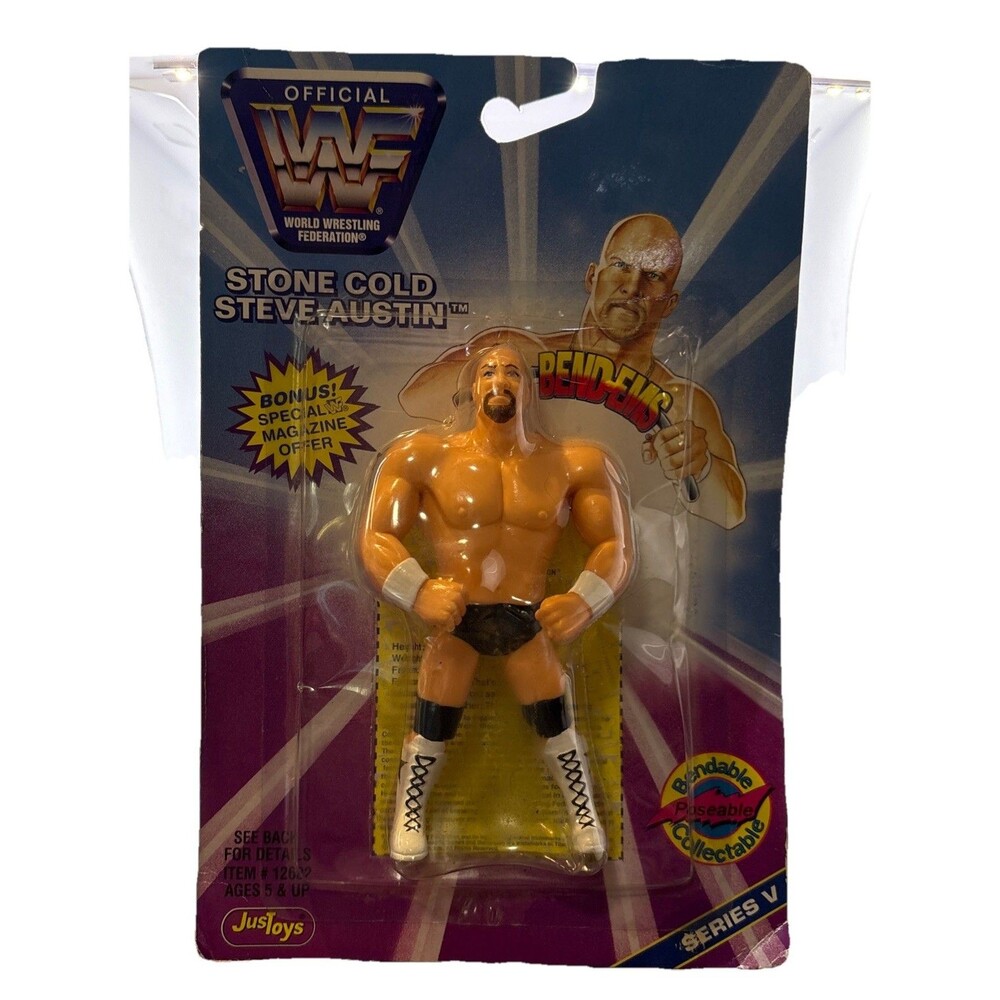 Vintage Stone Cold Steve Austin BendUms JusToys Series V 1997 MOC #12682 WWF WWE